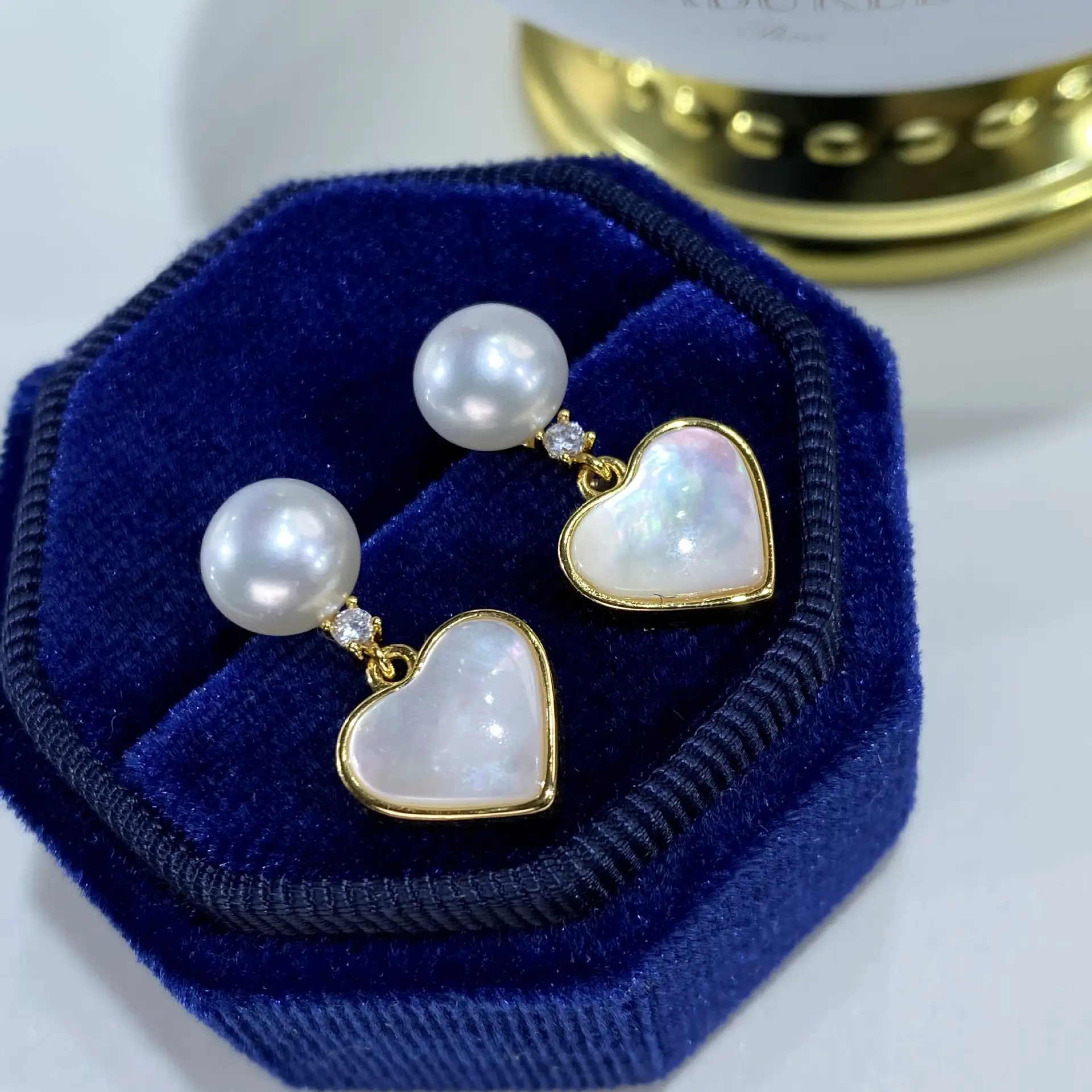 Natural Pearl Heart Earrings Gold Plated 925 Silver - Image 3