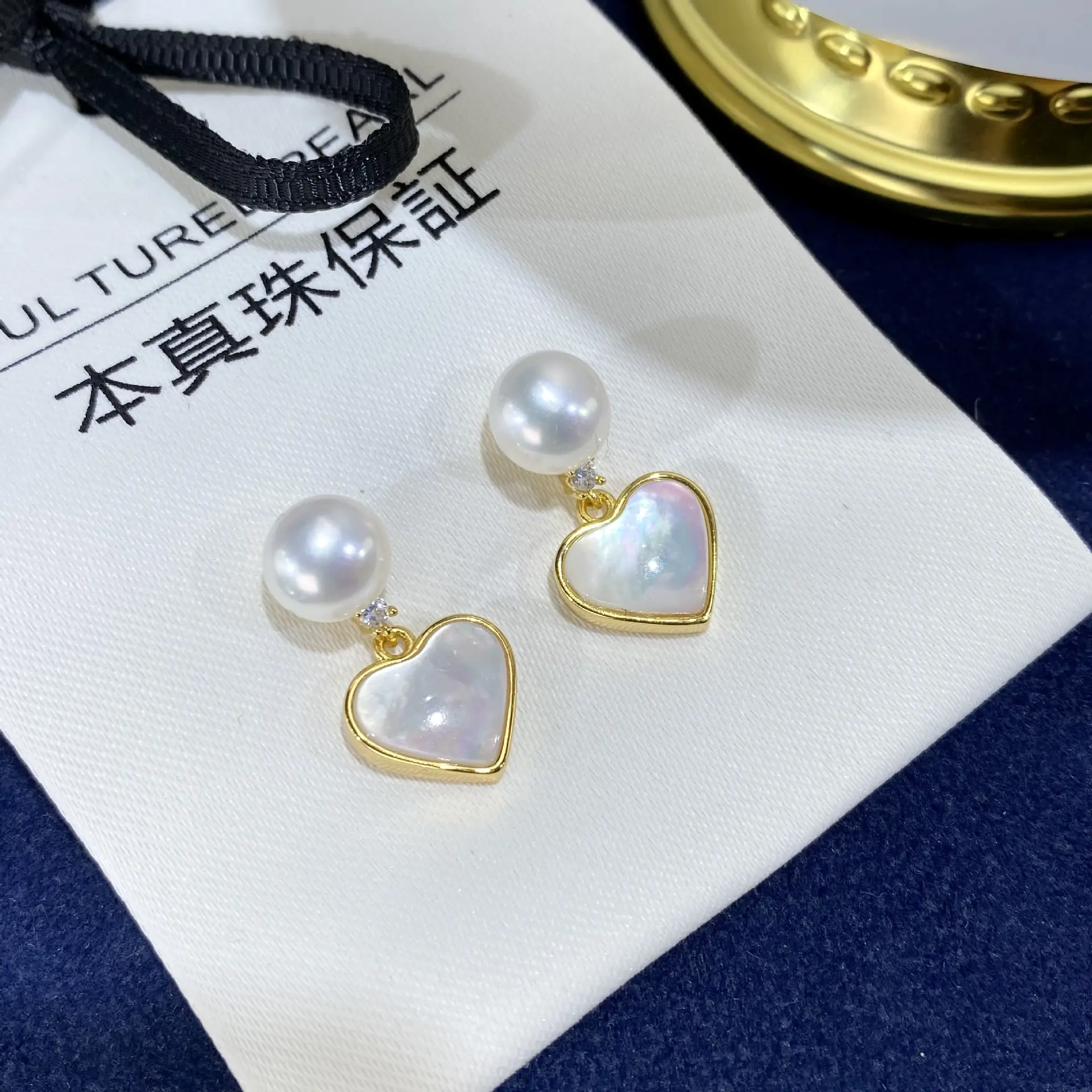 Natural Pearl Heart Earrings Gold Plated 925 Silver - Image 4