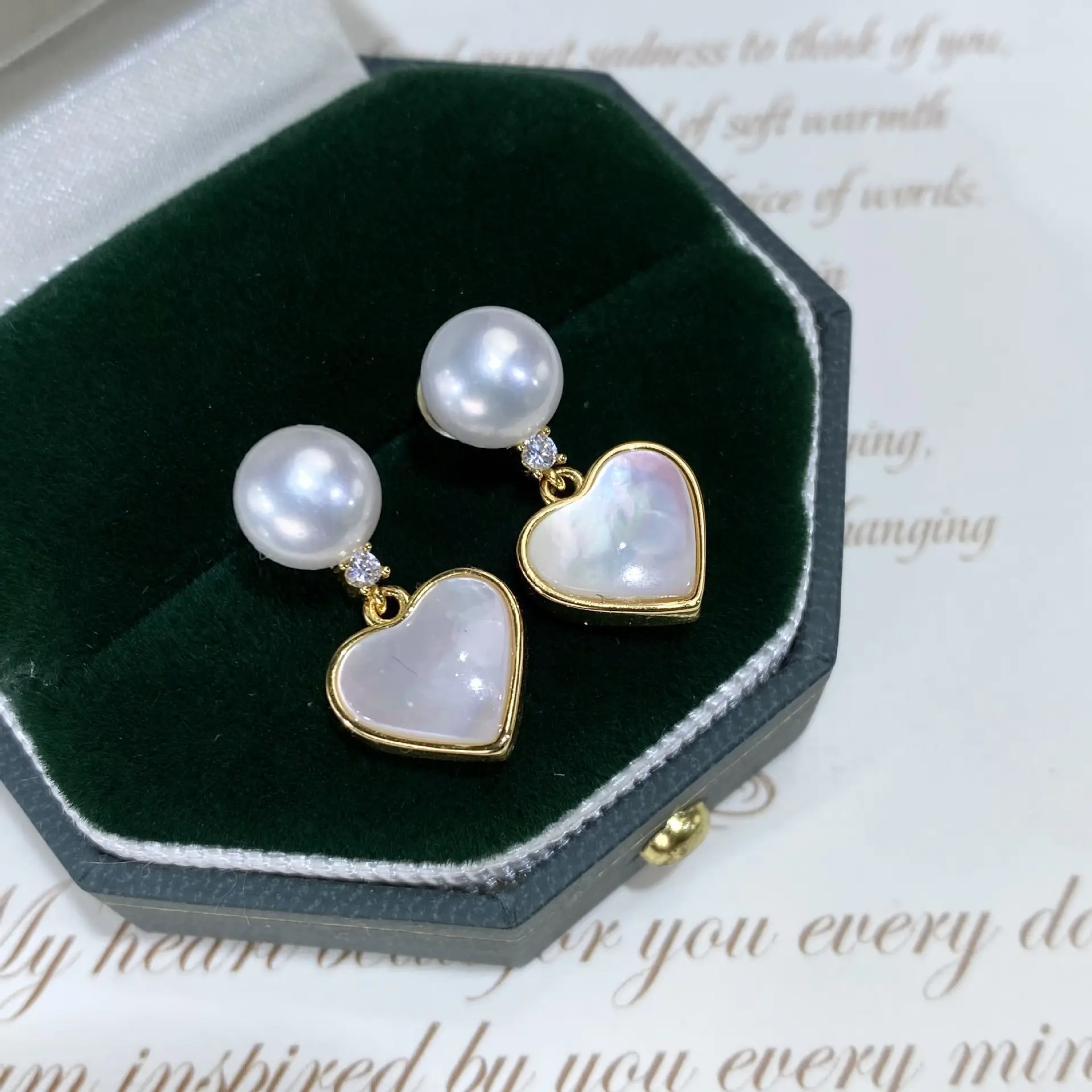 Natural Pearl Heart Earrings Gold Plated 925 Silver - Image 5