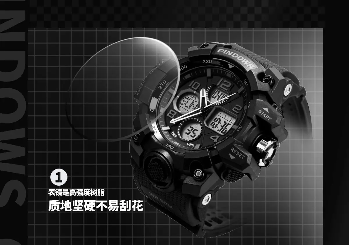 Black Tactical Digital Watch for Boys Student Waterproof Multi-Function — feature 10