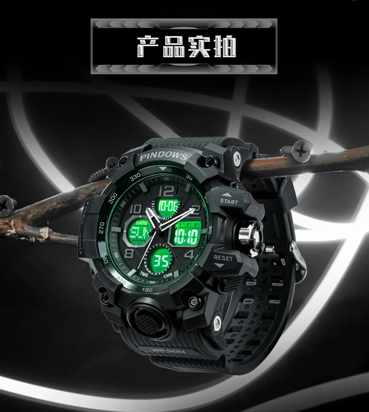 Black Tactical Digital Watch for Boys Student Waterproof Multi-Function — feature 12