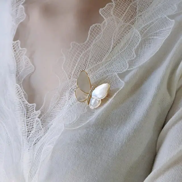 Natural White Butterfly Brooch for Women - Image 3
