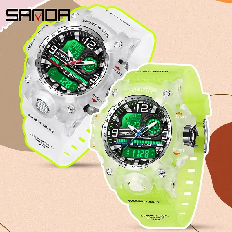 Sanda Sport Watch White Digital Double Display Waterproof - Image 100
