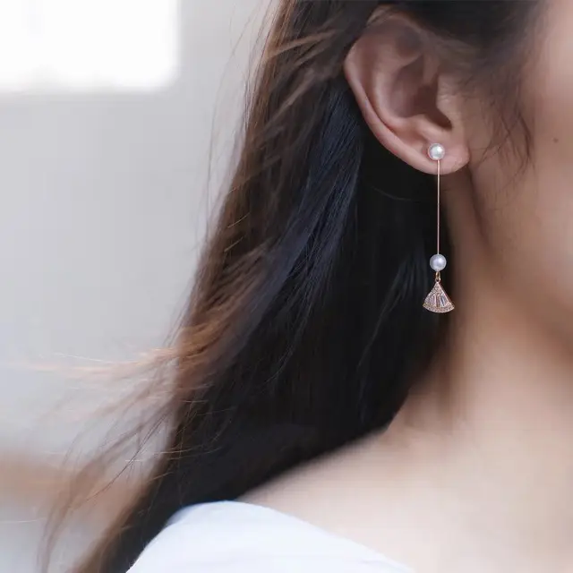 925 Silver Pearl Fan Earrings for Women - Image 2