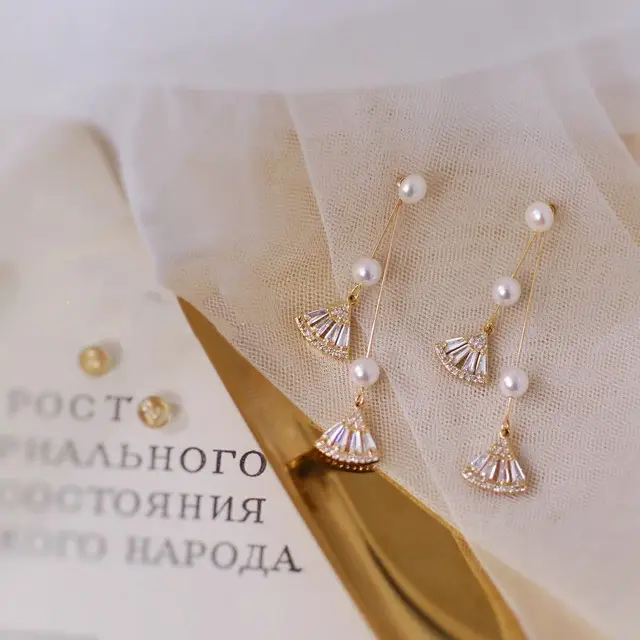 925 Silver Pearl Fan Earrings for Women - Image 3