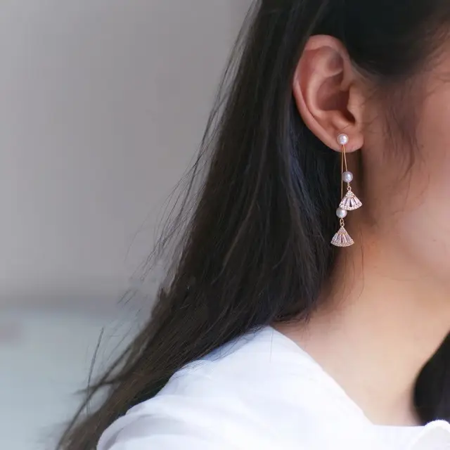 925 Silver Pearl Fan Earrings for Women - Image 4