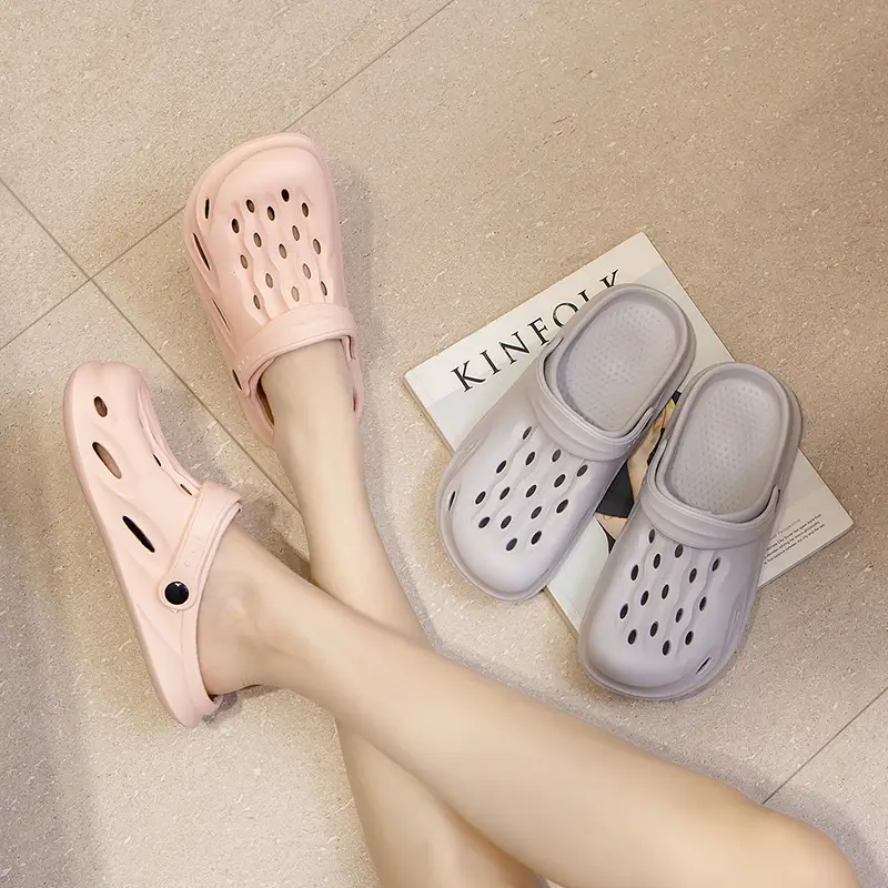 2023 New Summer Croc Shoes Pink & Grey Non-Slip Garden