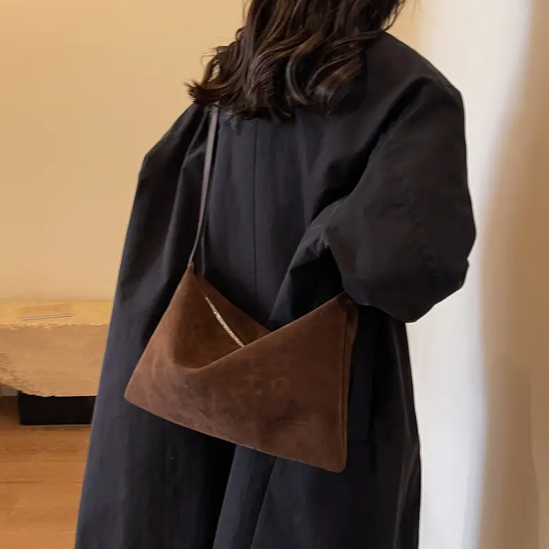 Retro Frosted Suede Shoulder Bag Brown Large Capacity - Image 8