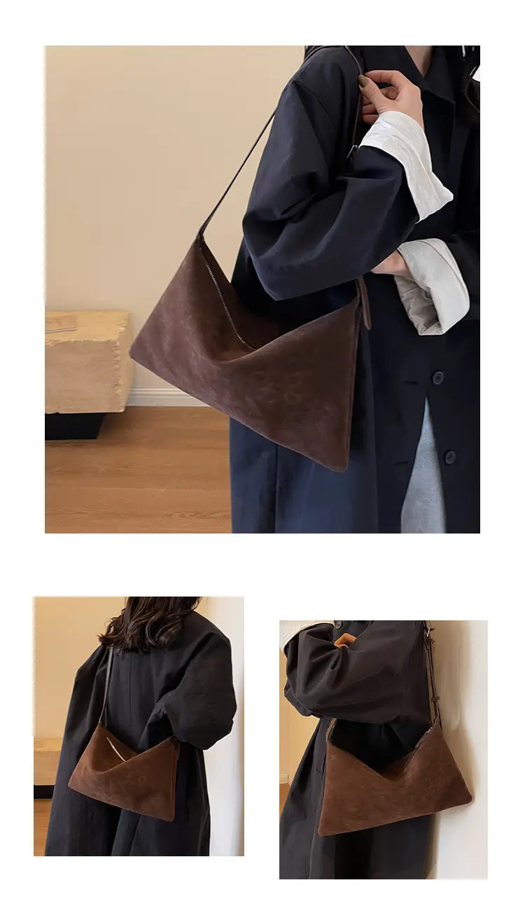 Retro Frosted Suede Shoulder Bag Brown Large Capacity — feature 10