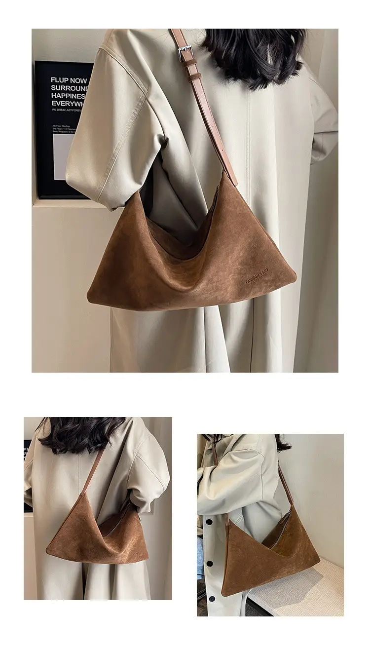 Retro Frosted Suede Shoulder Bag Brown Large Capacity — feature 13