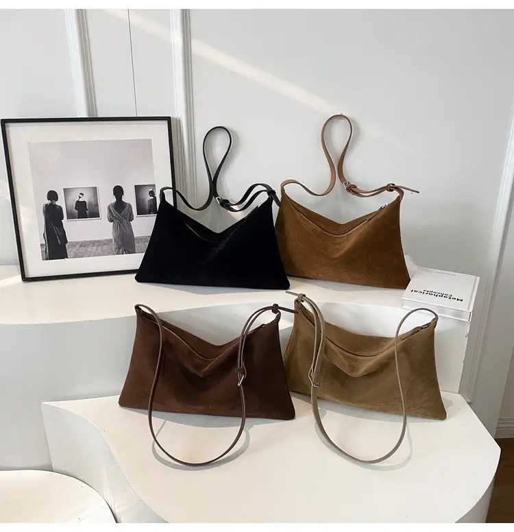 Retro Frosted Suede Shoulder Bag Brown Large Capacity — feature 14