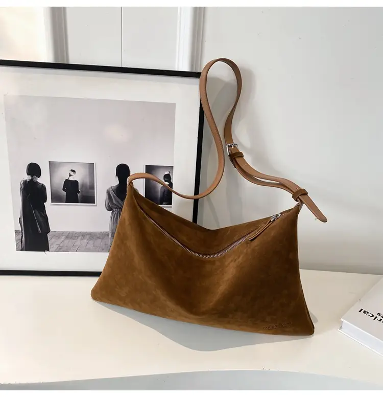 Retro Frosted Suede Shoulder Bag Brown Large Capacity — feature 16