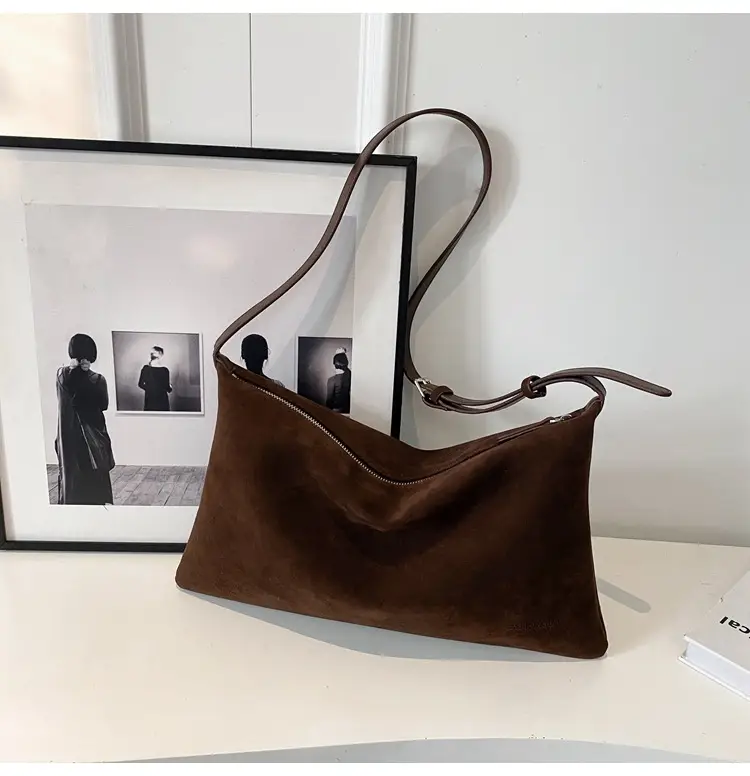 Retro Frosted Suede Shoulder Bag Brown Large Capacity — feature 17