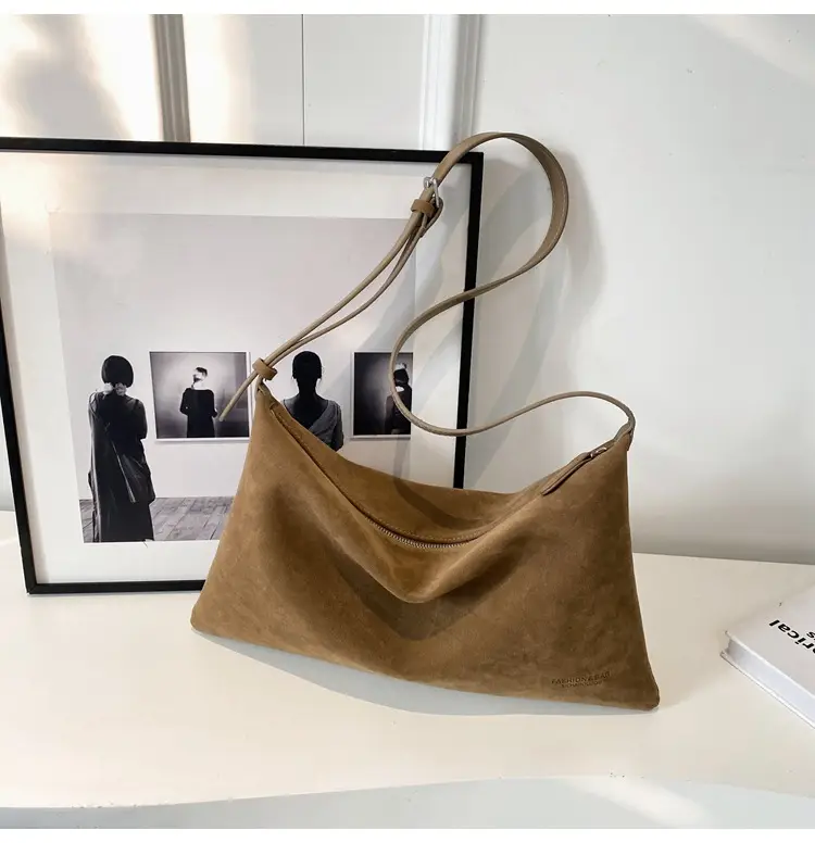 Retro Frosted Suede Shoulder Bag Brown Large Capacity — feature 18