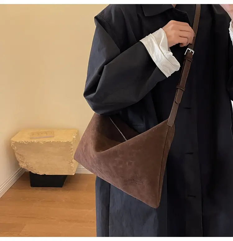 Retro Frosted Suede Shoulder Bag Brown Large Capacity — feature 19