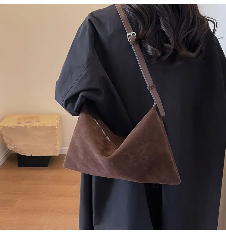 Retro Frosted Suede Shoulder Bag Brown Large Capacity — feature 20