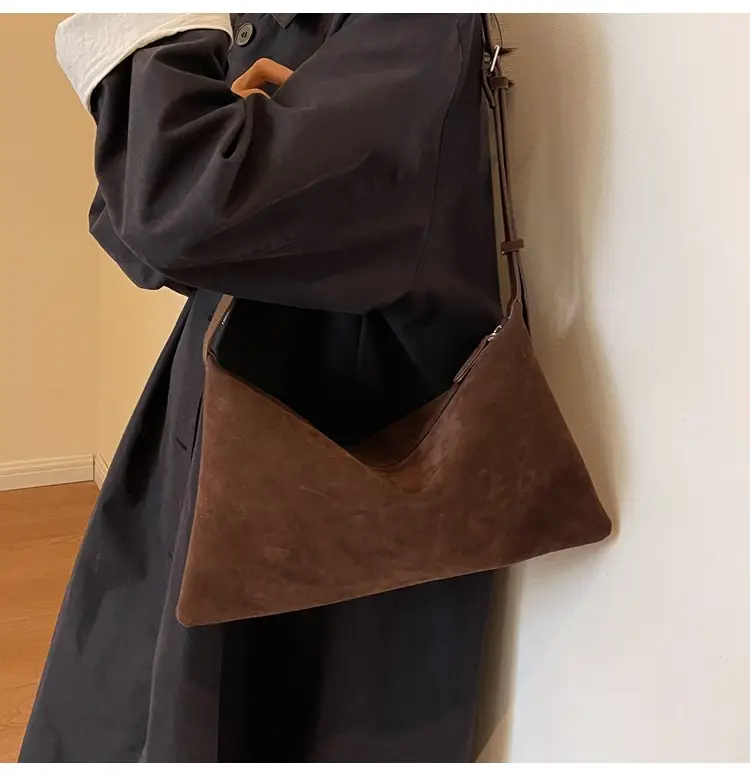 Retro Frosted Suede Shoulder Bag Brown Large Capacity — feature 21