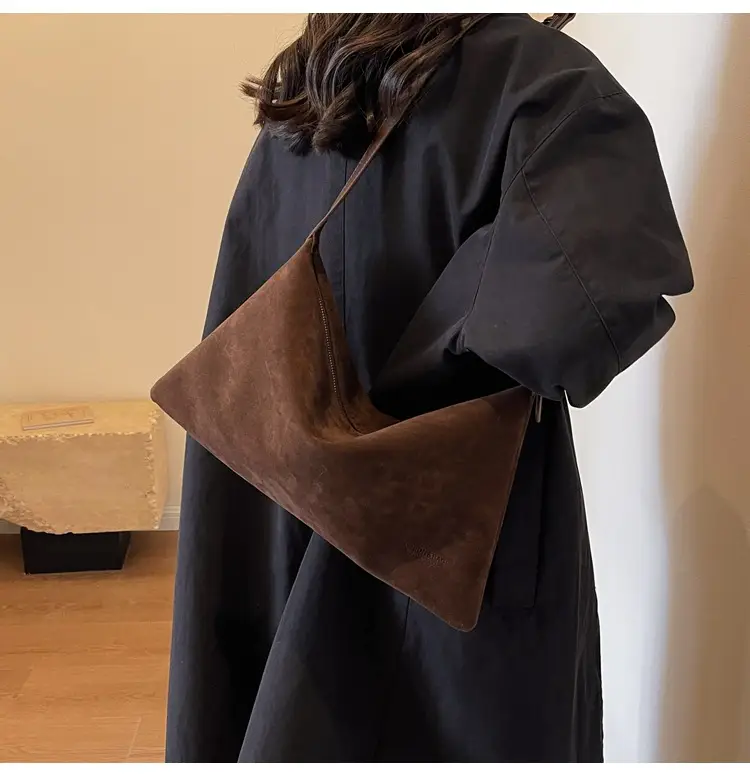 Retro Frosted Suede Shoulder Bag Brown Large Capacity — feature 23