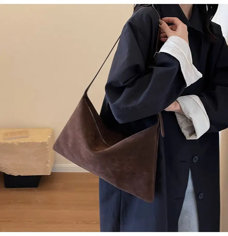 Retro Frosted Suede Shoulder Bag Brown Large Capacity — feature 24