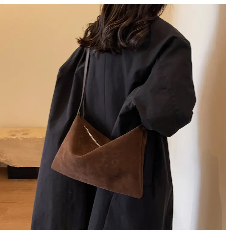 Retro Frosted Suede Shoulder Bag Brown Large Capacity — feature 25