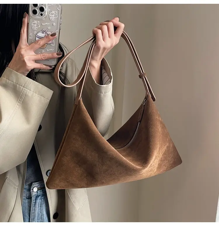 Retro Frosted Suede Shoulder Bag Brown Large Capacity — feature 26