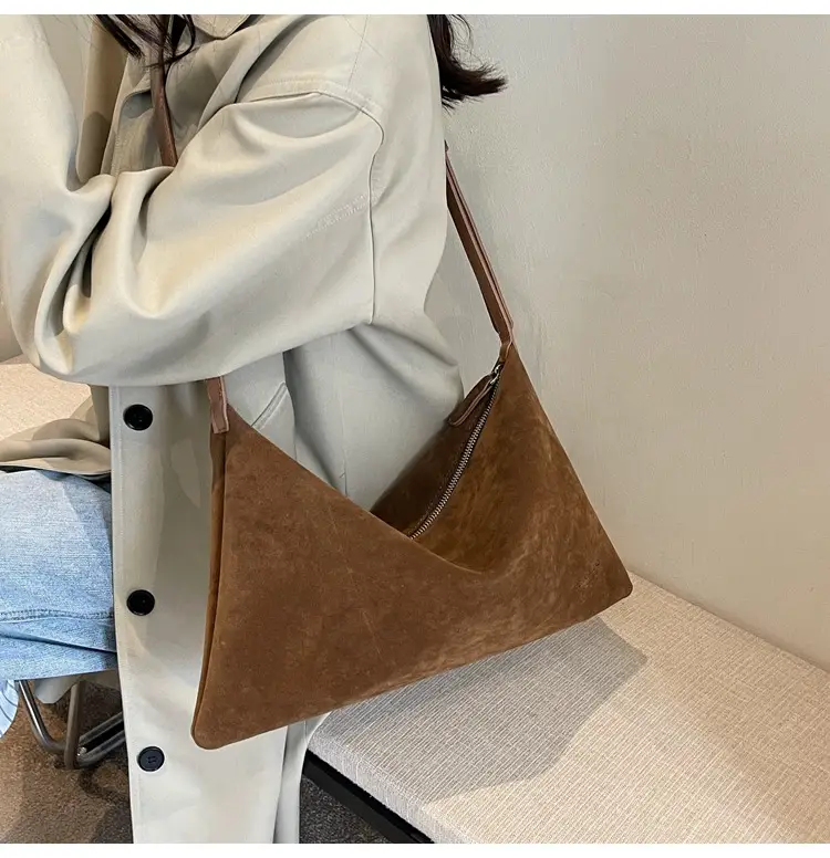 Retro Frosted Suede Shoulder Bag Brown Large Capacity — feature 27