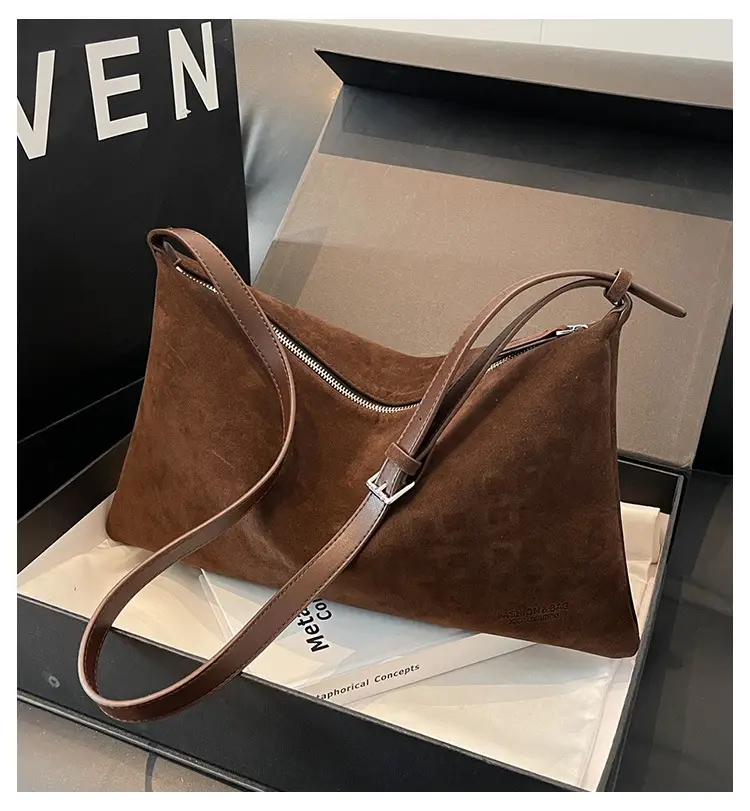 Retro Frosted Suede Shoulder Bag Brown Large Capacity — feature 3