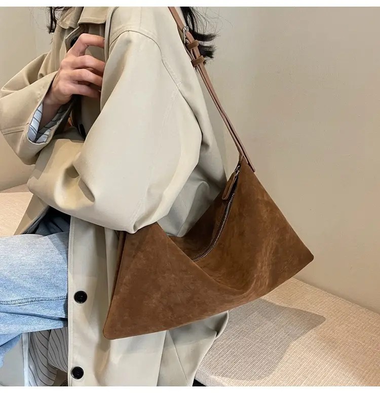 Retro Frosted Suede Shoulder Bag Brown Large Capacity — feature 31