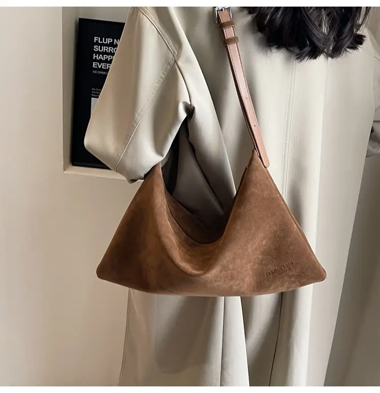 Retro Frosted Suede Shoulder Bag Brown Large Capacity — feature 32