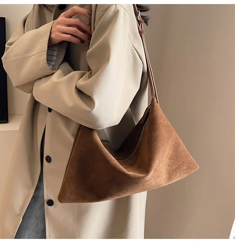 Retro Frosted Suede Shoulder Bag Brown Large Capacity — feature 33