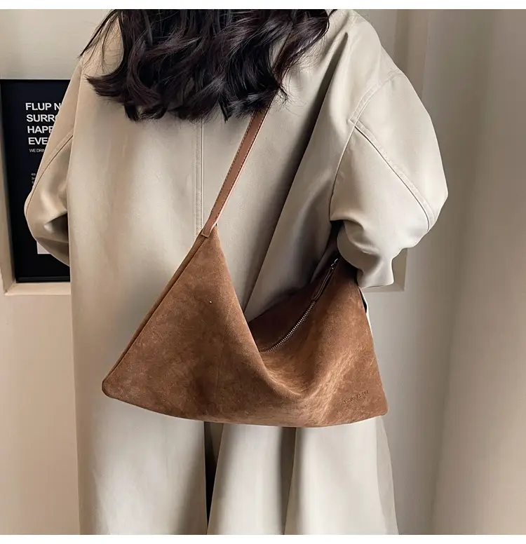 Retro Frosted Suede Shoulder Bag Brown Large Capacity — feature 34