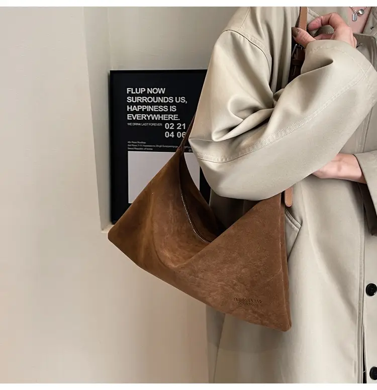 Retro Frosted Suede Shoulder Bag Brown Large Capacity — feature 36