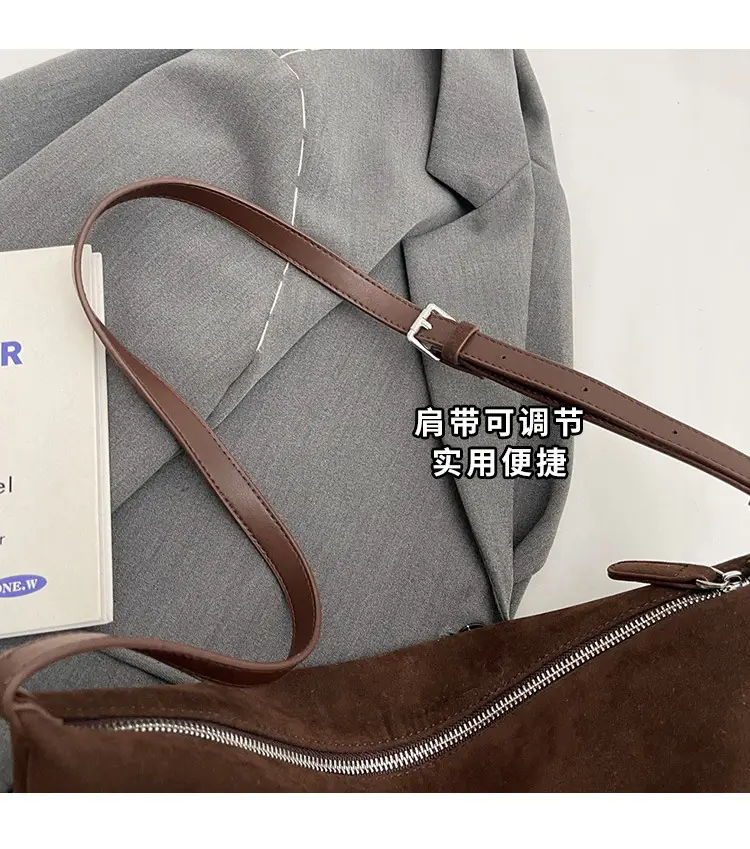 Retro Frosted Suede Shoulder Bag Brown Large Capacity — feature 6