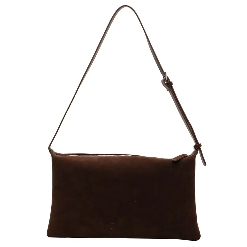 Retro Frosted Suede Shoulder Bag Brown Large Capacity - Image 2
