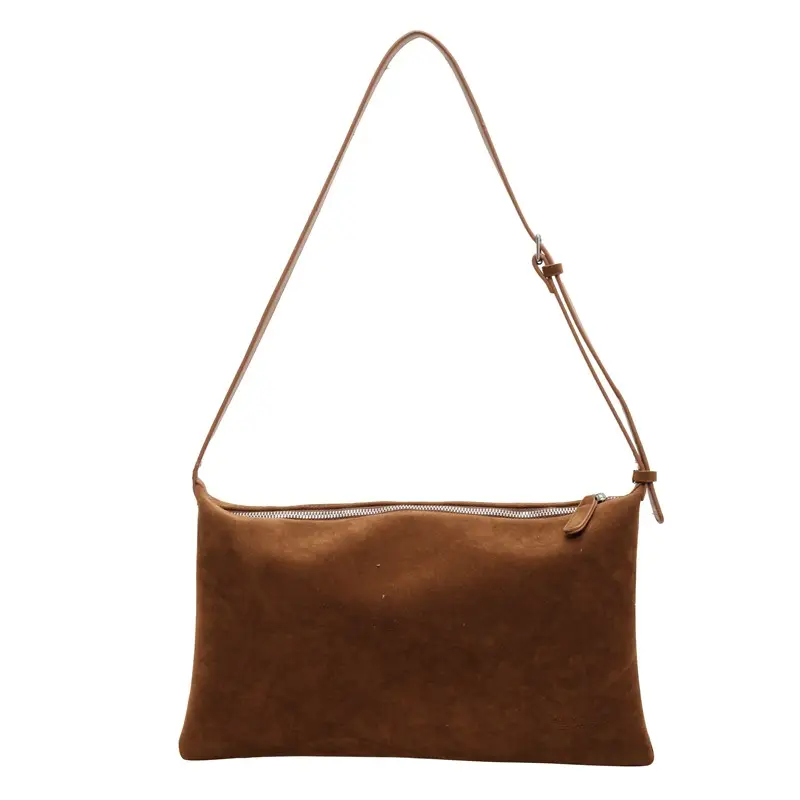 Retro Frosted Suede Shoulder Bag Brown Large Capacity - Image 3