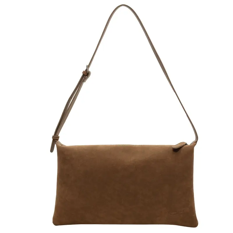 Retro Frosted Suede Shoulder Bag Brown Large Capacity - Image 4