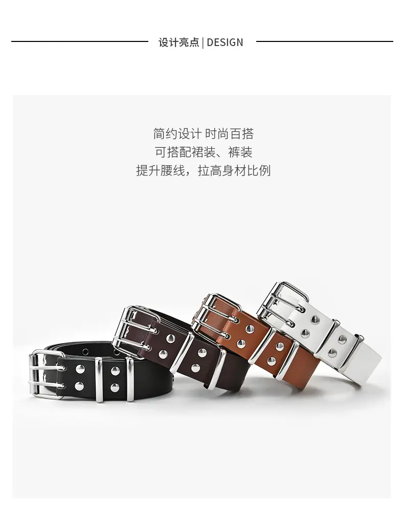 Korean Hollow Punk Belt Women Star Air Eye Decorative Double Row Belt — feature 24