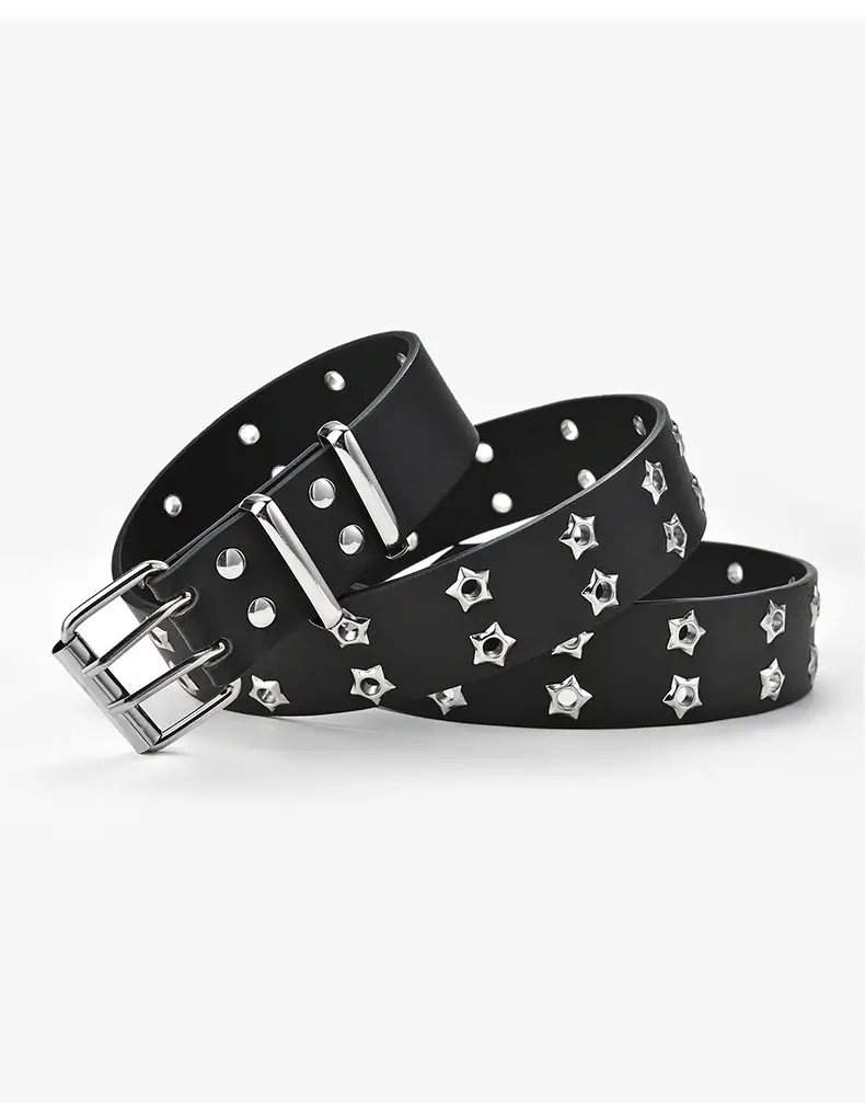 Korean Hollow Punk Belt Women Star Air Eye Decorative Double Row Belt — feature 27