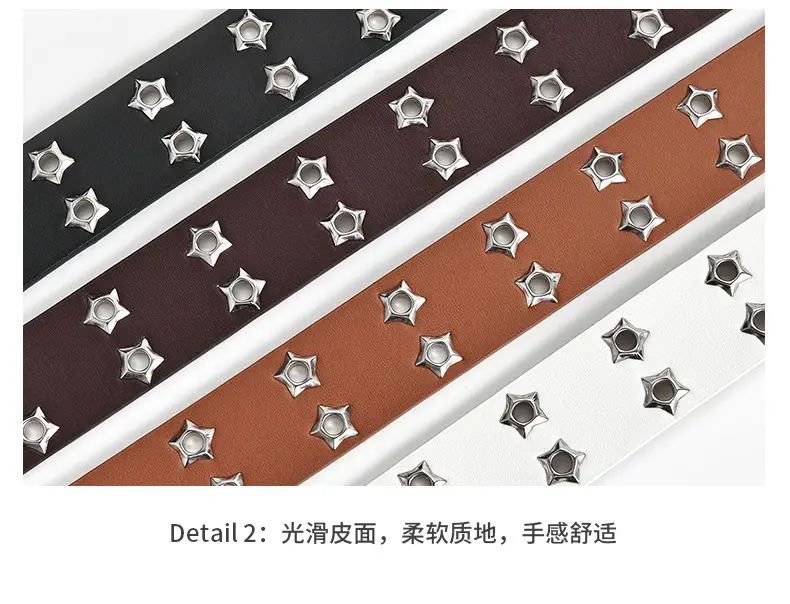 Korean Hollow Punk Belt Women Star Air Eye Decorative Double Row Belt — feature 29