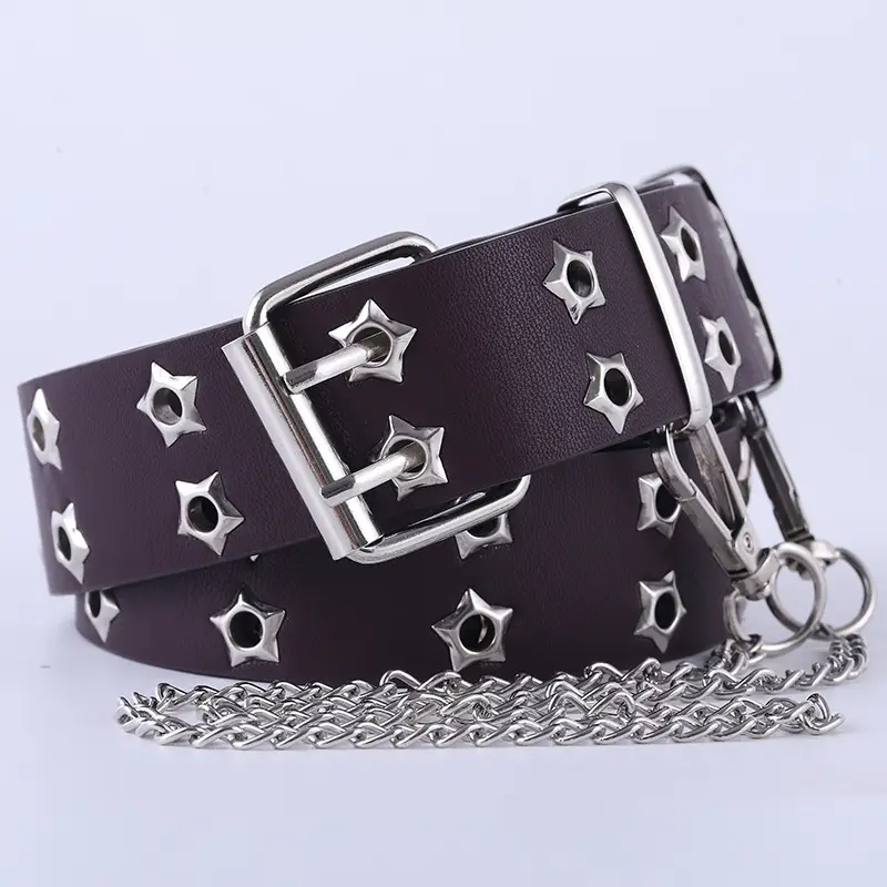 Korean Hollow Punk Belt Women Star Air Eye Decorative Double Row Belt - Image 5