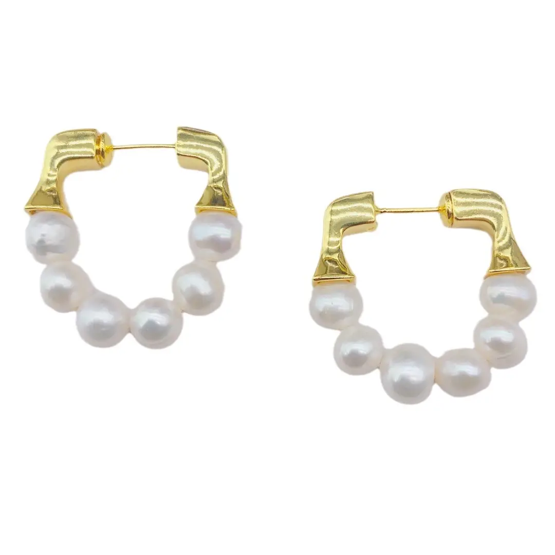 925 Silver Pearl Gold Plated Earrings Two-Wearing Arc de Triomphe - Image 7