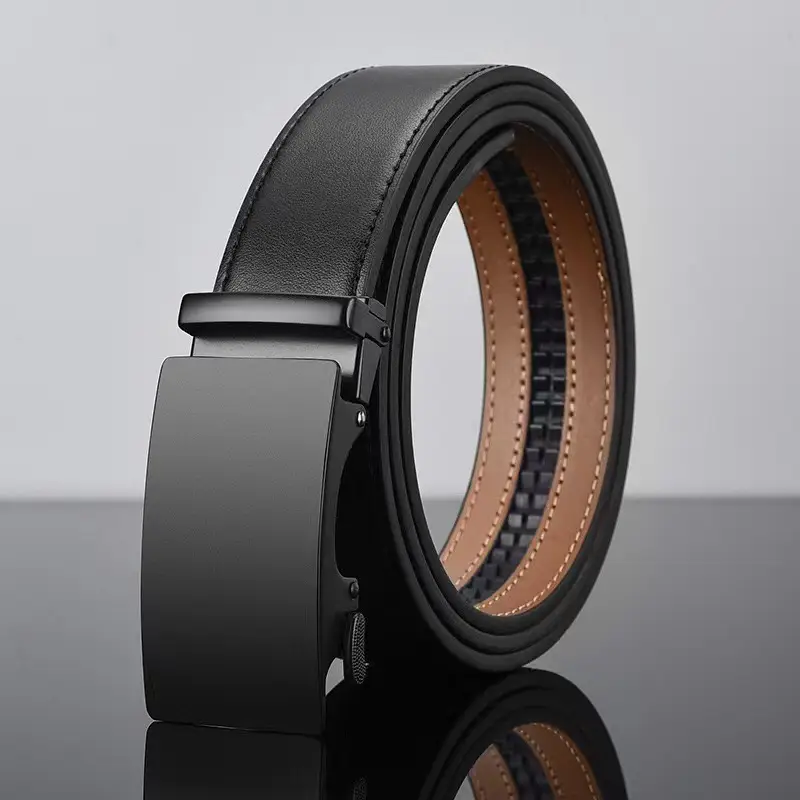 Men's Black Leather Belt with Silver Buckle - Image 4