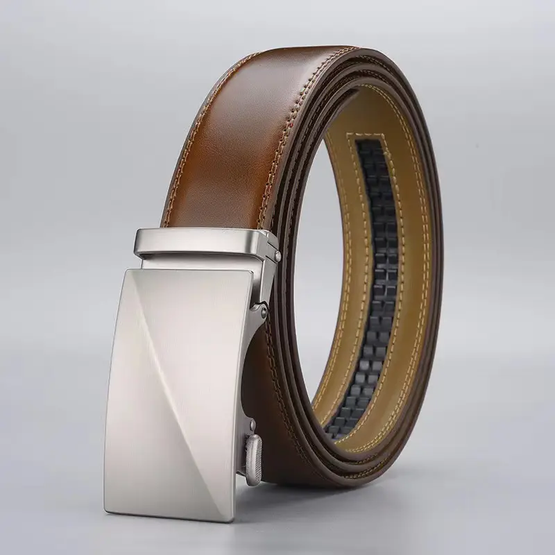Men's Black Leather Belt with Silver Buckle - Image 5