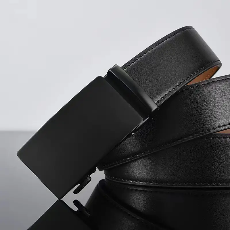 Men's Black Leather Belt with Silver Buckle - Image 7