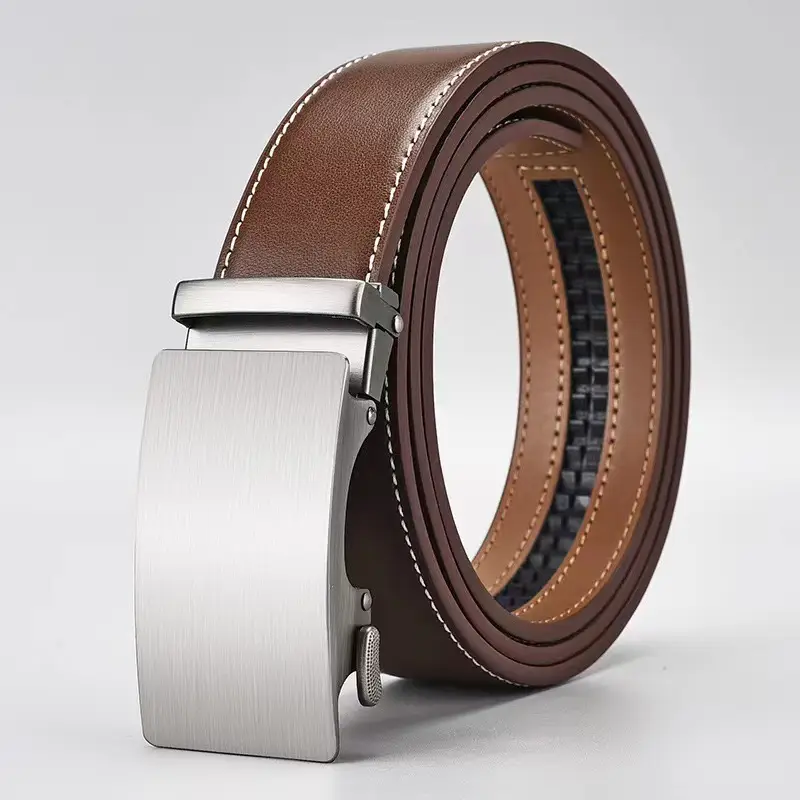 Men's Black Leather Belt with Silver Buckle — feature 3
