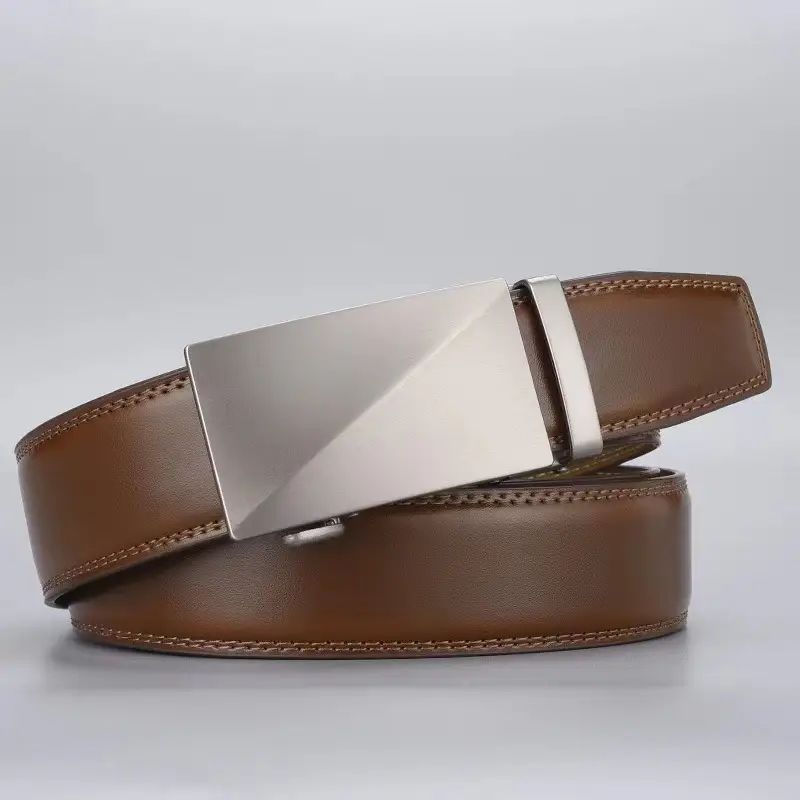 Men's Black Leather Belt with Silver Buckle - Image 3