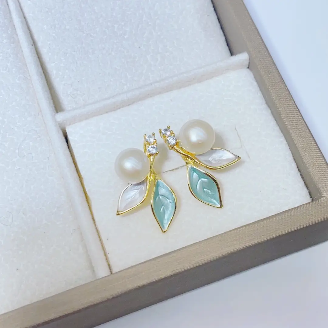 S925 Silver Pearl Leaf Earrings Necklace Ring Set - Image 14