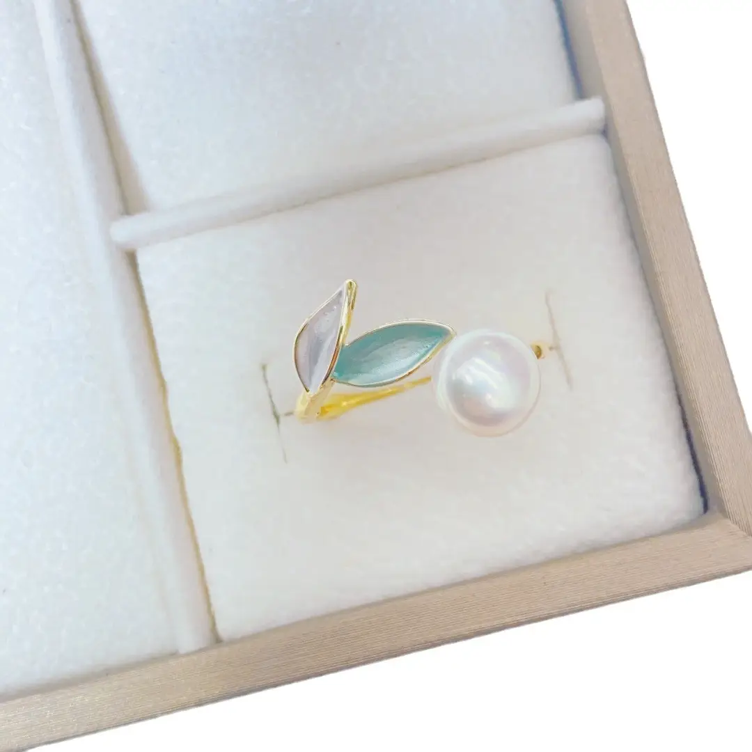S925 Silver Pearl Leaf Earrings Necklace Ring Set - Image 17