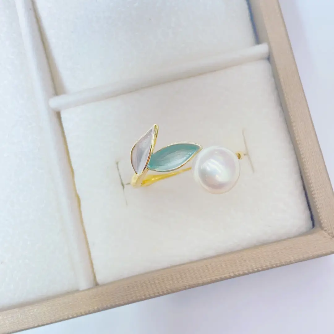 S925 Silver Pearl Leaf Earrings Necklace Ring Set — feature 5