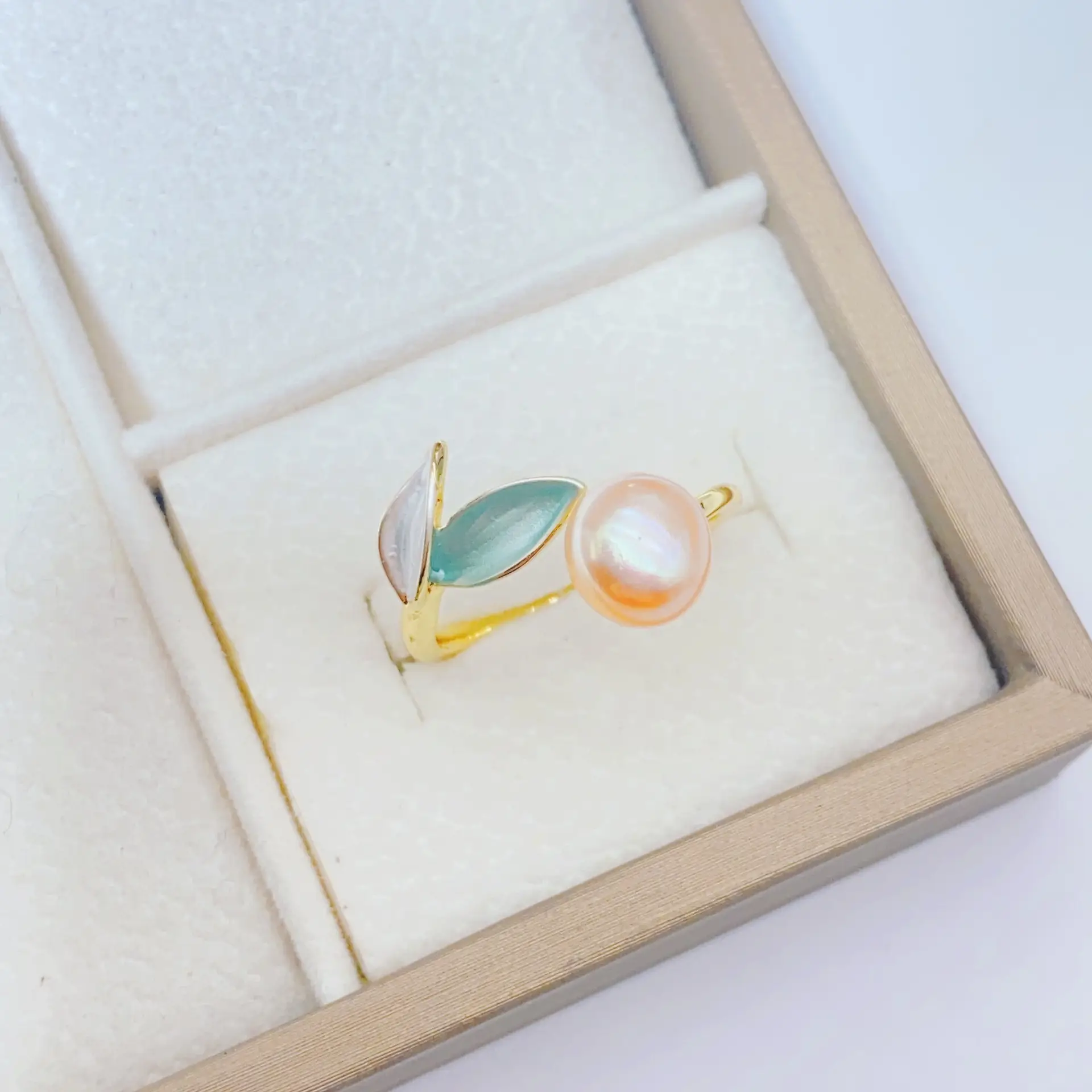 S925 Silver Pearl Leaf Earrings Necklace Ring Set - Image 9